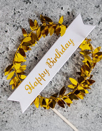 Happy Birthday Gold Wreath Topper