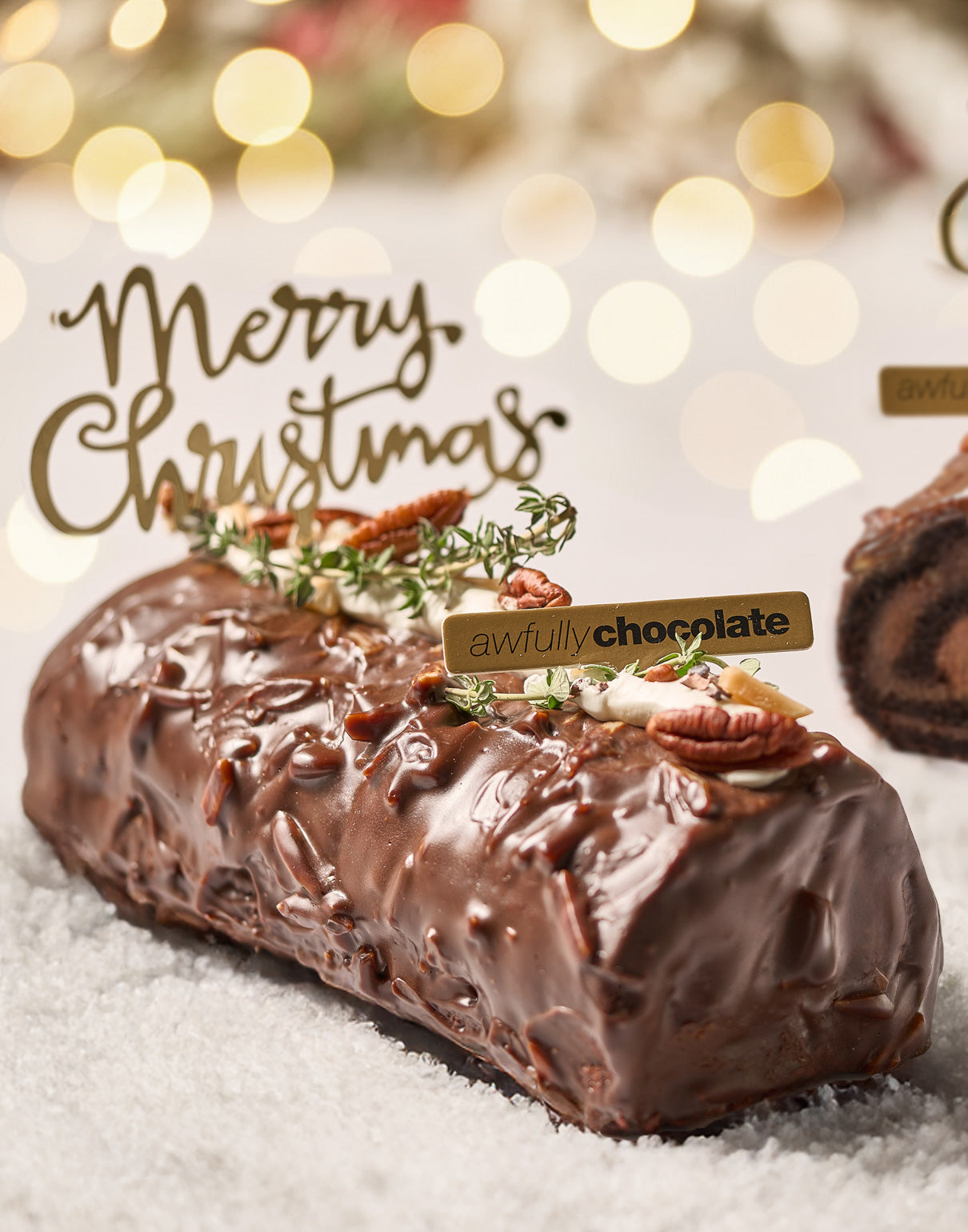 Triple Chocolate Almond Christmas Log Cake